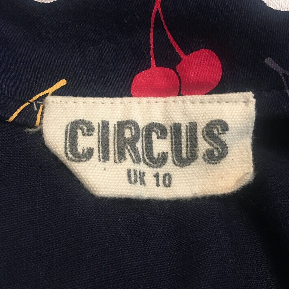 MODCLOTH CIRCUS Blue Cherries Scallop Neck Cap Sleeves Retro Dress UK 10 US 6 - Picture 7 of 9